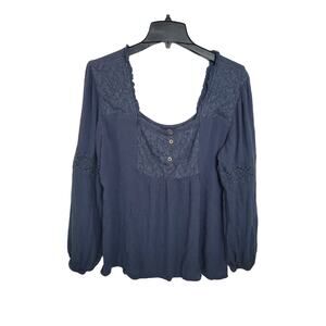 Maurices Long Sleeve Peasant Top Navy Blue Navy Lace Square Neck Women's Sz XL